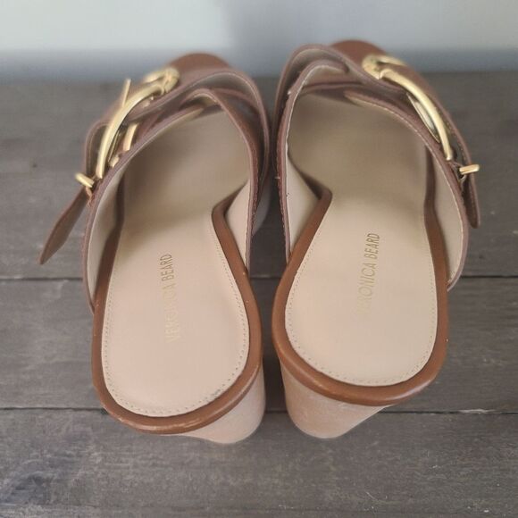 VERONICA BEARD GARRICK DUAL BUCKLE PLATFORM SANDALS Brown Leather SIze 10 NEW - Picture 2 of 11